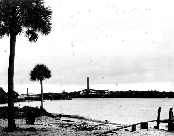 View of lighthouse and steamers from across the inlet - Jupiter Inlet; source: State Archives of Florida, Florida Memory