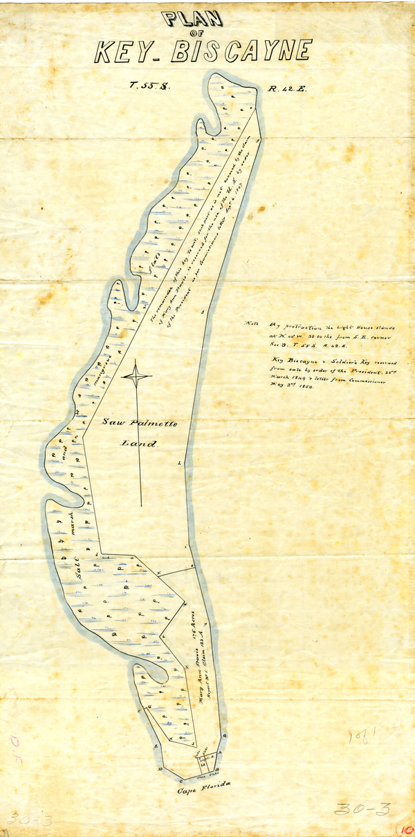 Early map of Key Biscayne, 1850; source: State Archives of Florida, Florida Memory