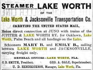 Advertisement, Steamer Lake Worth; source: State Archives of Florida, Florida Memory