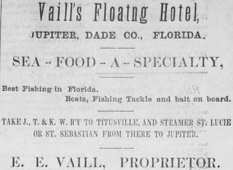 Vaill's Floating Hotel advertisement, The Topical Sun, Nov. 18, 1891