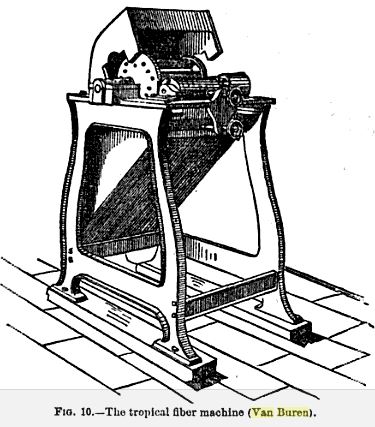 Illustration of the Van Buren tropical fiber machine; source: 1892 Report of the Secretary of Agriculture