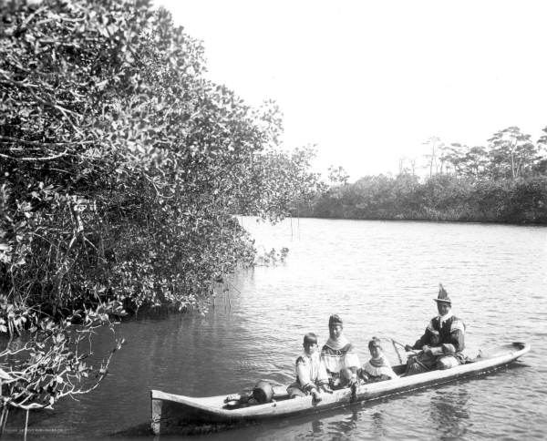 Seminole Indians in a canoe on the Miami River, 1912; source: State Archives of Florida, Florida Memory